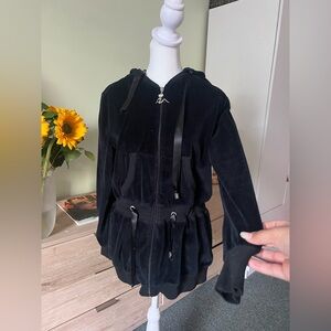 Y2K Black Vintage Velour Velvet Slim Fit Zip-up 2000s Paris Hilton Bling Sweater